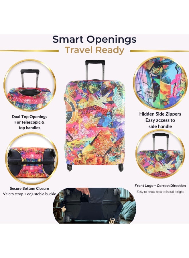 natOnat Travel Luggage Cover Protector - Suitcase Cover with Coloured Pattern- Stretchy, Washable Spandex & Polyester - Protects Against Dirt & Scratches - Travel Mosaic Design - Fits 72-81 CM Height ( X LARGE ) - Image 3